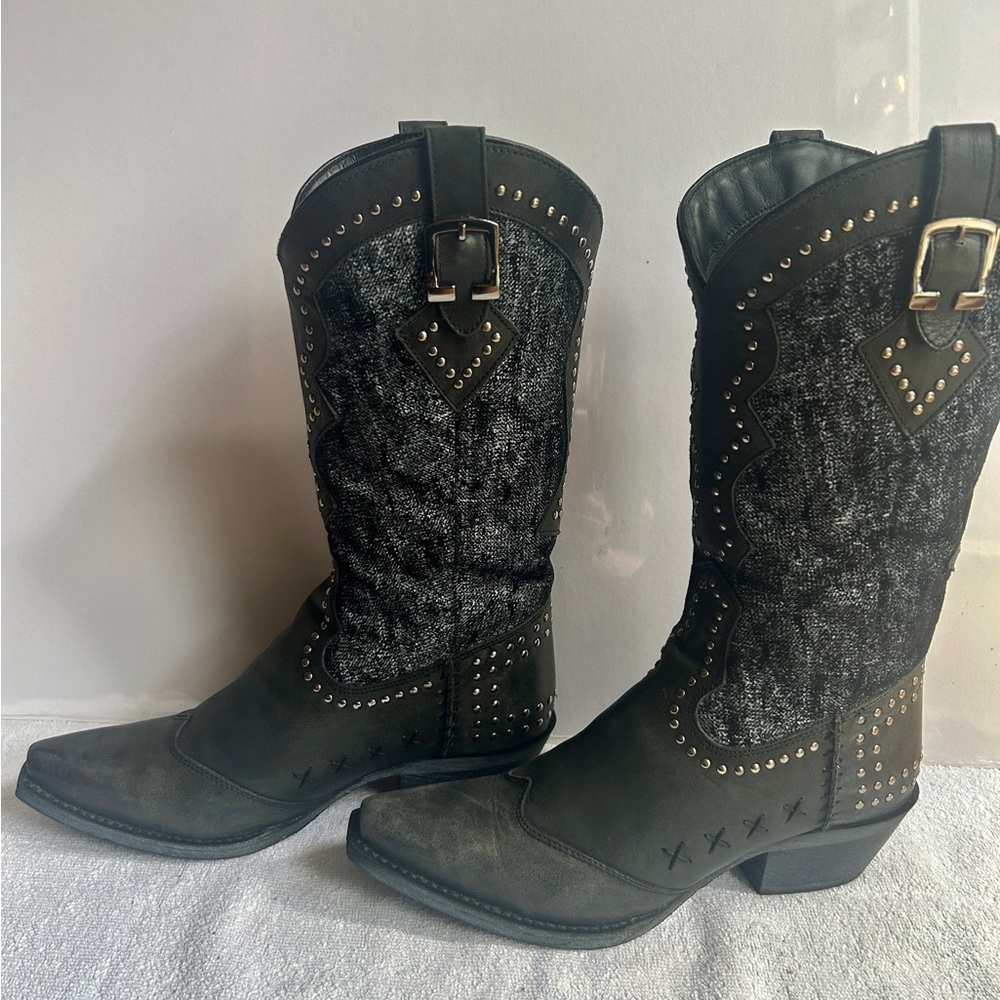 Laredo Size 7 Black/Grey/Leather Harlow Boots